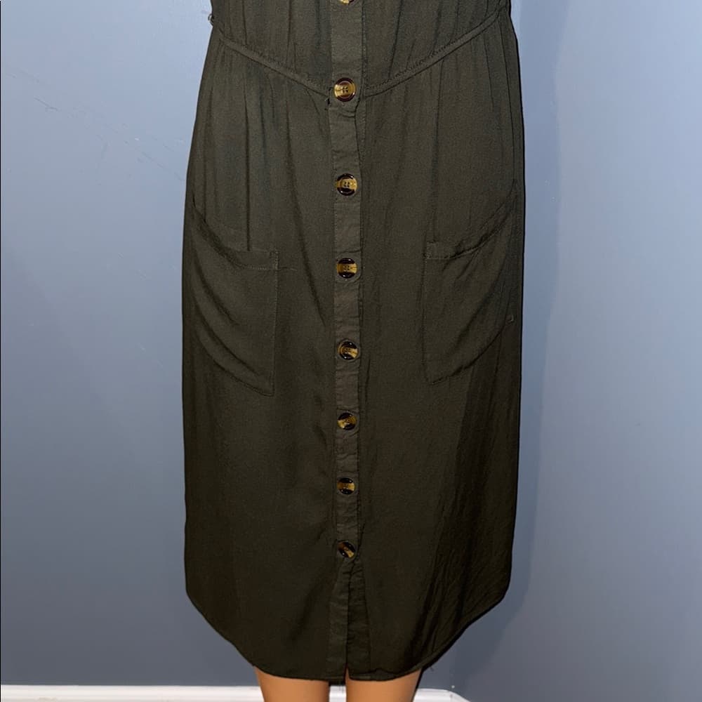 J for Justify Dark Green Button-Front Midi Dress - Thumbnail 2