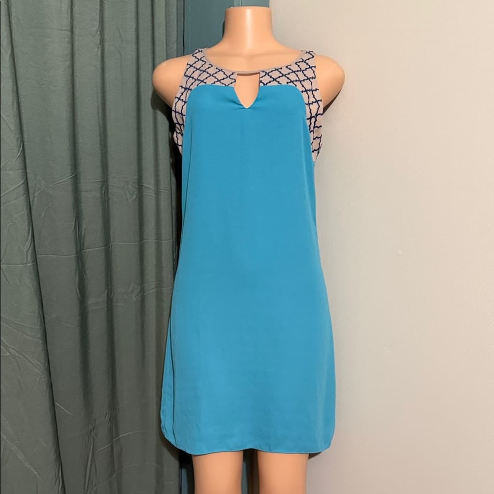THML Teal Mini Dress with Geometric Straps - Thumbnail 4