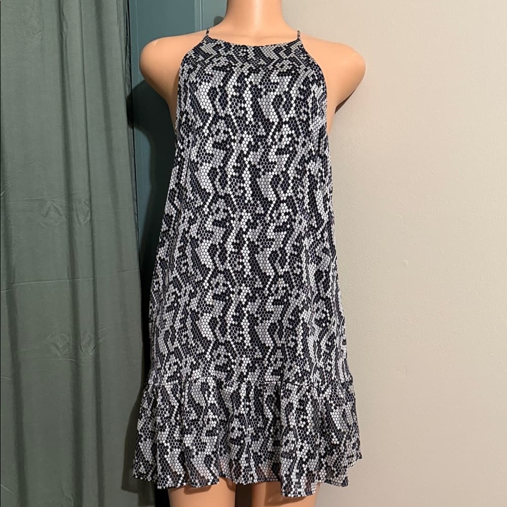 Monochrome Halter Mini Dress - Thumbnail 7