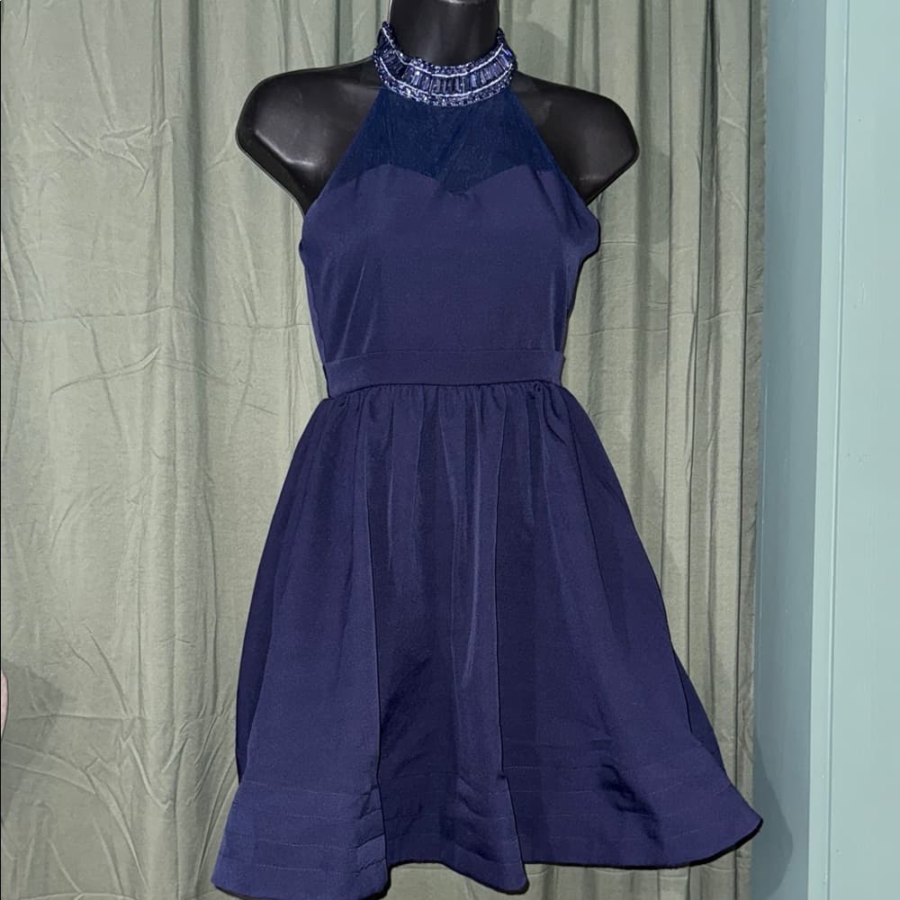 Rare Editions Navy Blue Halter Mini Dress - Thumbnail 6