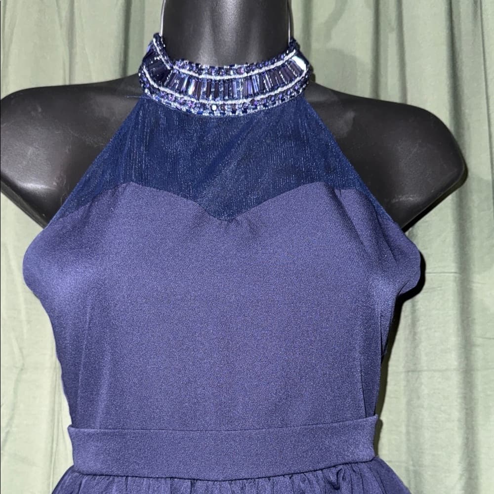 Rare Editions Navy Blue Halter Mini Dress - Thumbnail 2