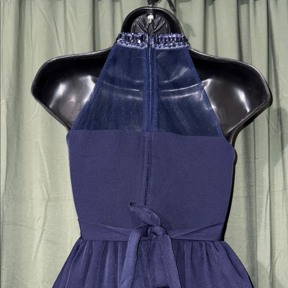 Rare Editions Navy Blue Halter Mini Dress - Thumbnail 3