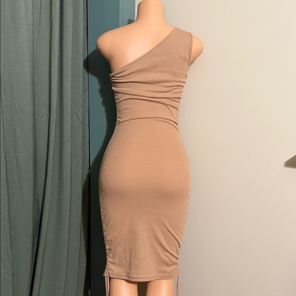SHEIN Tan One-Shoulder Dress - Thumbnail 3