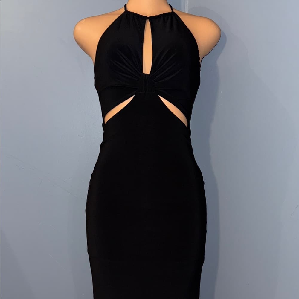 Elegant Iris Black Cutout Midi Dress - Size Small - Thumbnail 2