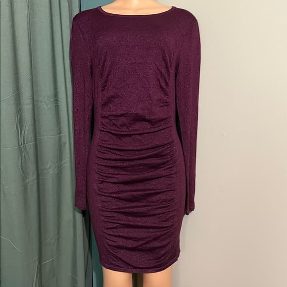 Elegant Purple Long Sleeve Dress - Thumbnail 5
