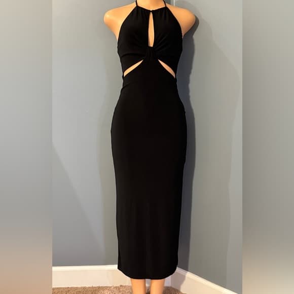 Elegant Iris Black Cutout Midi Dress - Size Small - Thumbnail 10