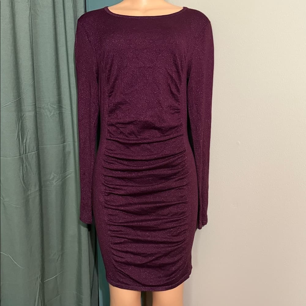 Elegant Purple Long Sleeve Dress - Thumbnail 4
