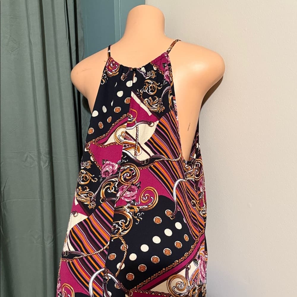 Elegant Black and Pink Patterned Maxi Dress - Thumbnail 3