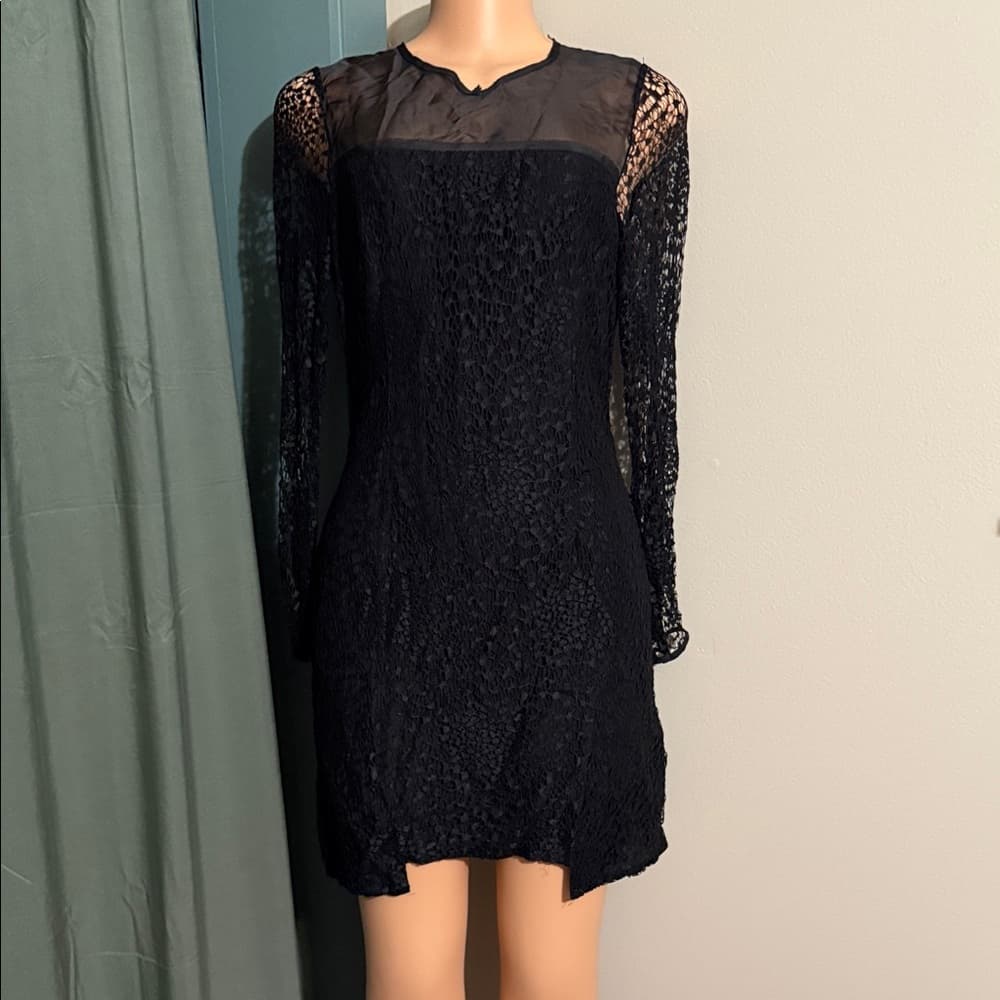 H&M Black Lace Long Sleeve Dress - Thumbnail 5