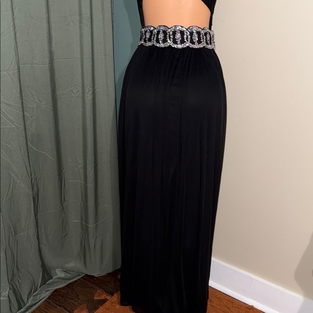 Blondie Nites Black One-Shoulder Dress with Embellished Waist - Thumbnail 5