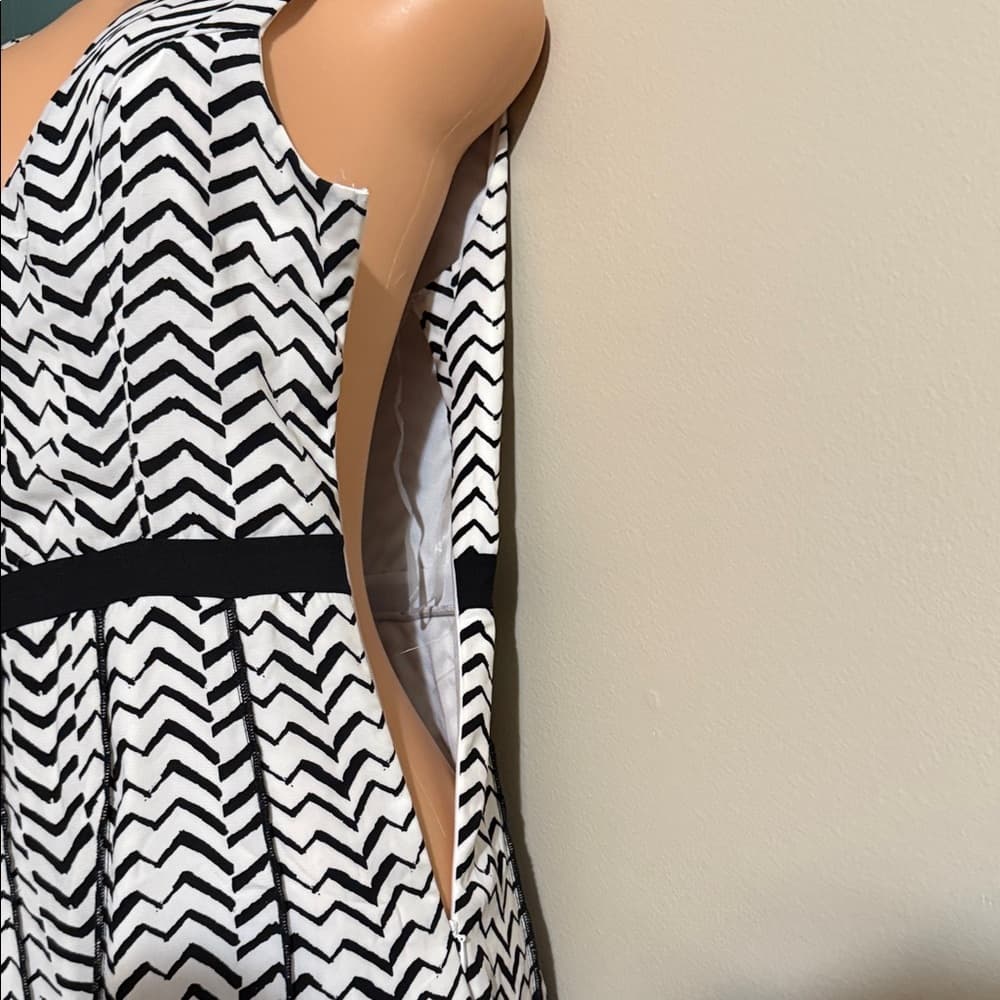 Chic Black and White Chevron Mini Dress - Thumbnail 2