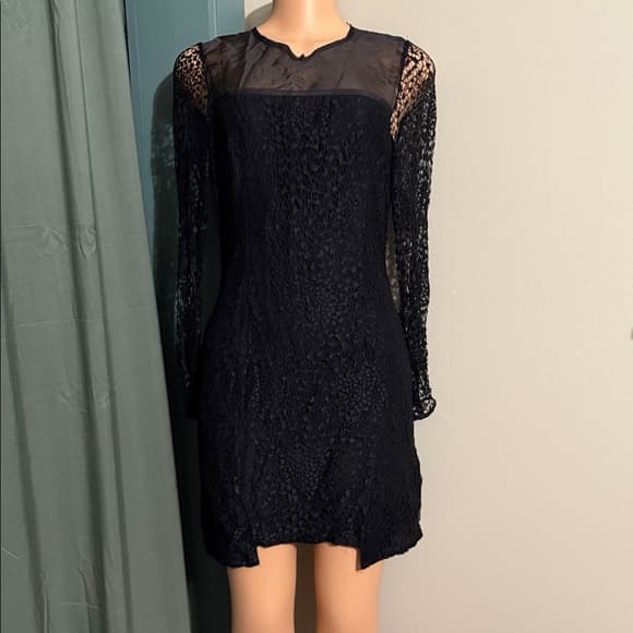 H&M Black Lace Long Sleeve Dress - Thumbnail 6