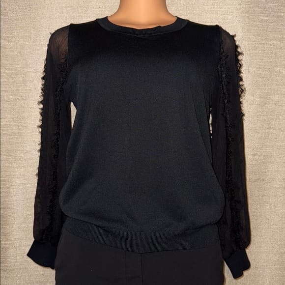 Chic Black Sheer-Sleeve Top - Size XS/S - Thumbnail 3
