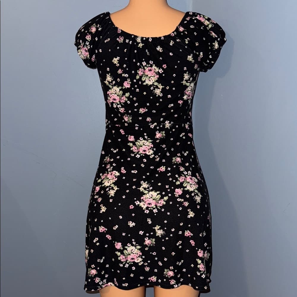 No Boundaries Black Floral Mini Dress - Thumbnail 4