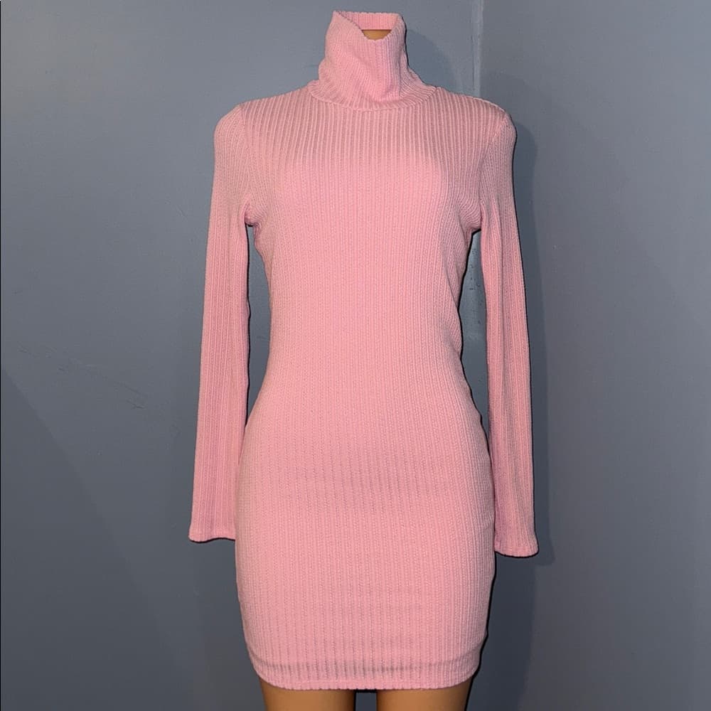 Stylish Fashion Nova Pink Turtleneck Mini Dress - Size Large - Thumbnail 5