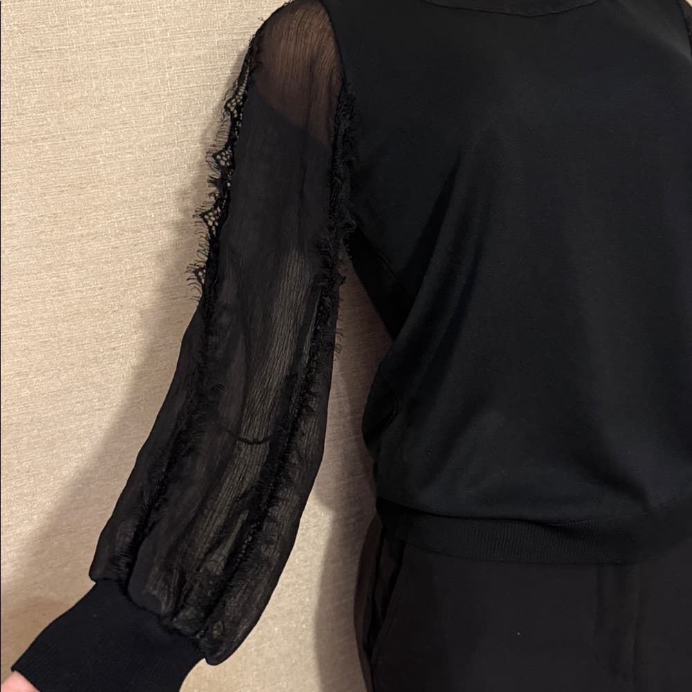 Chic Black Sheer-Sleeve Top - Size XS/S
