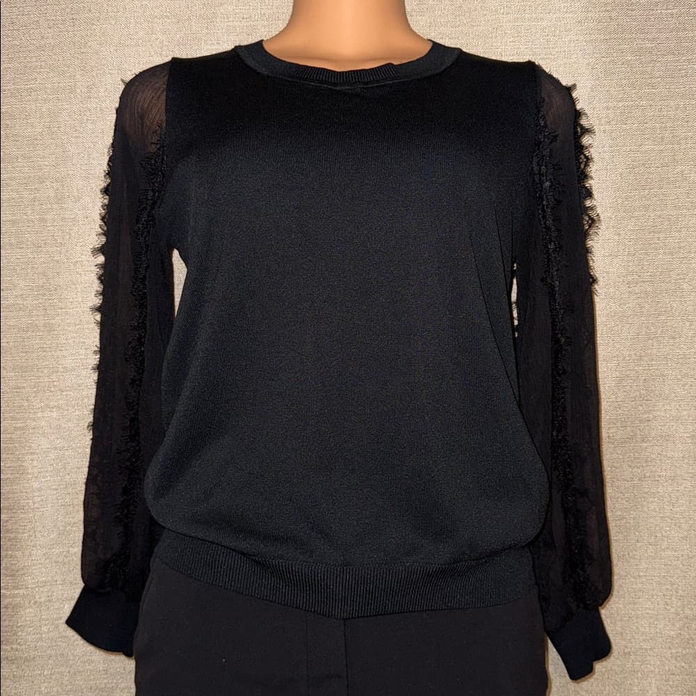Chic Black Sheer-Sleeve Top - Size XS/S - Thumbnail 2