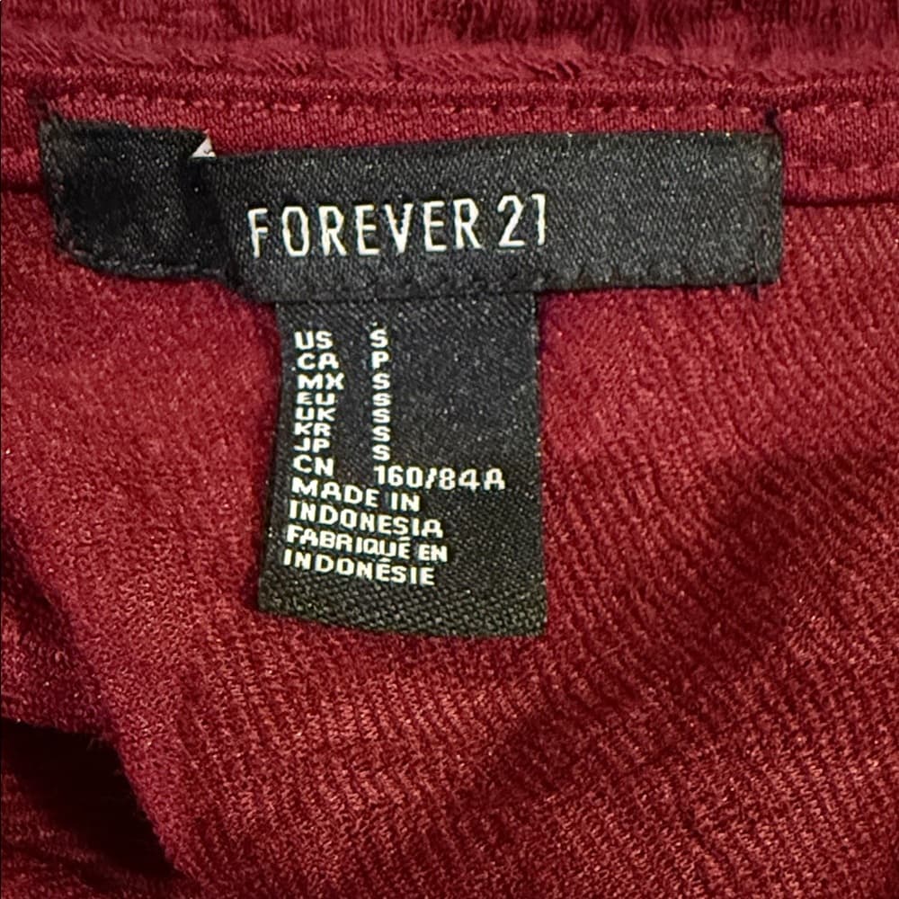 Forever 21 Burgundy Long Sleeve Crop Top - Size Small - Thumbnail 3