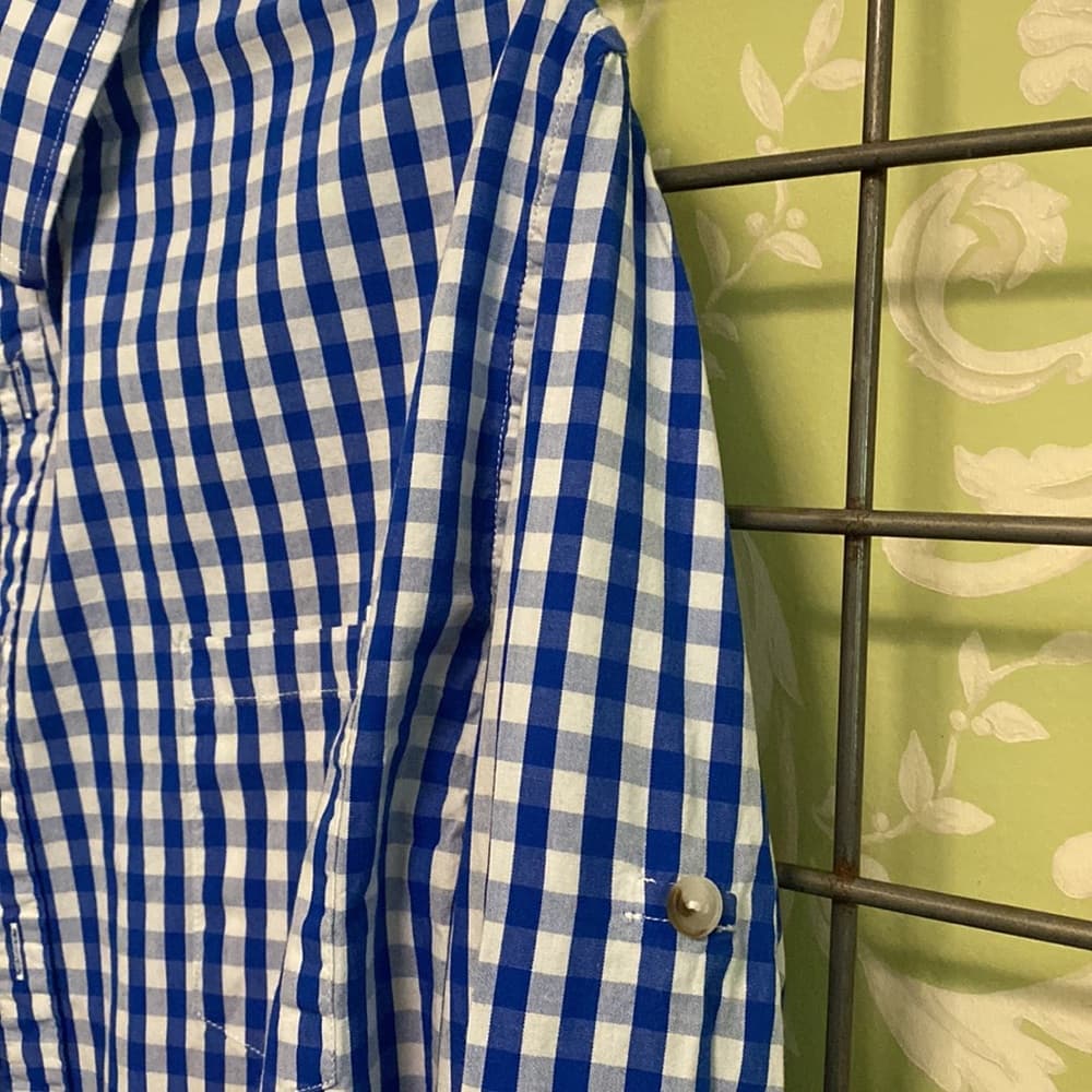 Blue & white checkered long sleeve button down shirt - Thumbnail 2