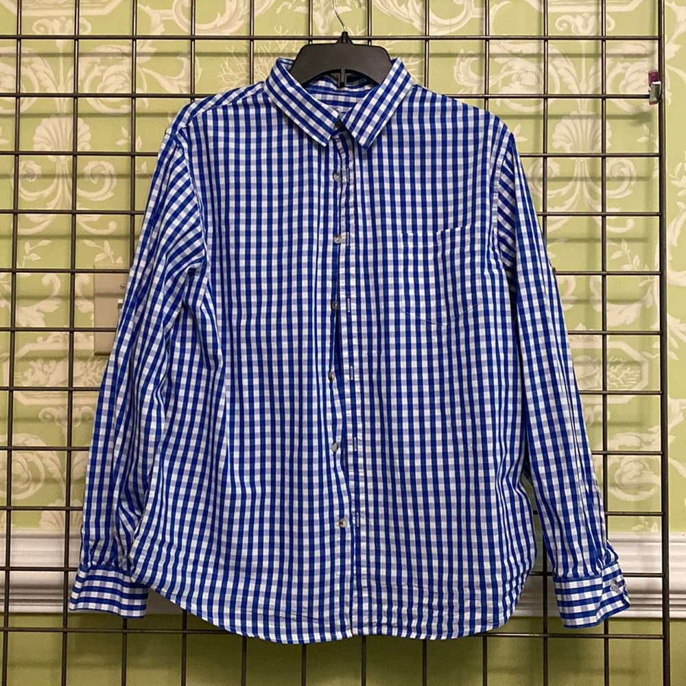 Blue & white checkered long sleeve button down shirt - Thumbnail 5