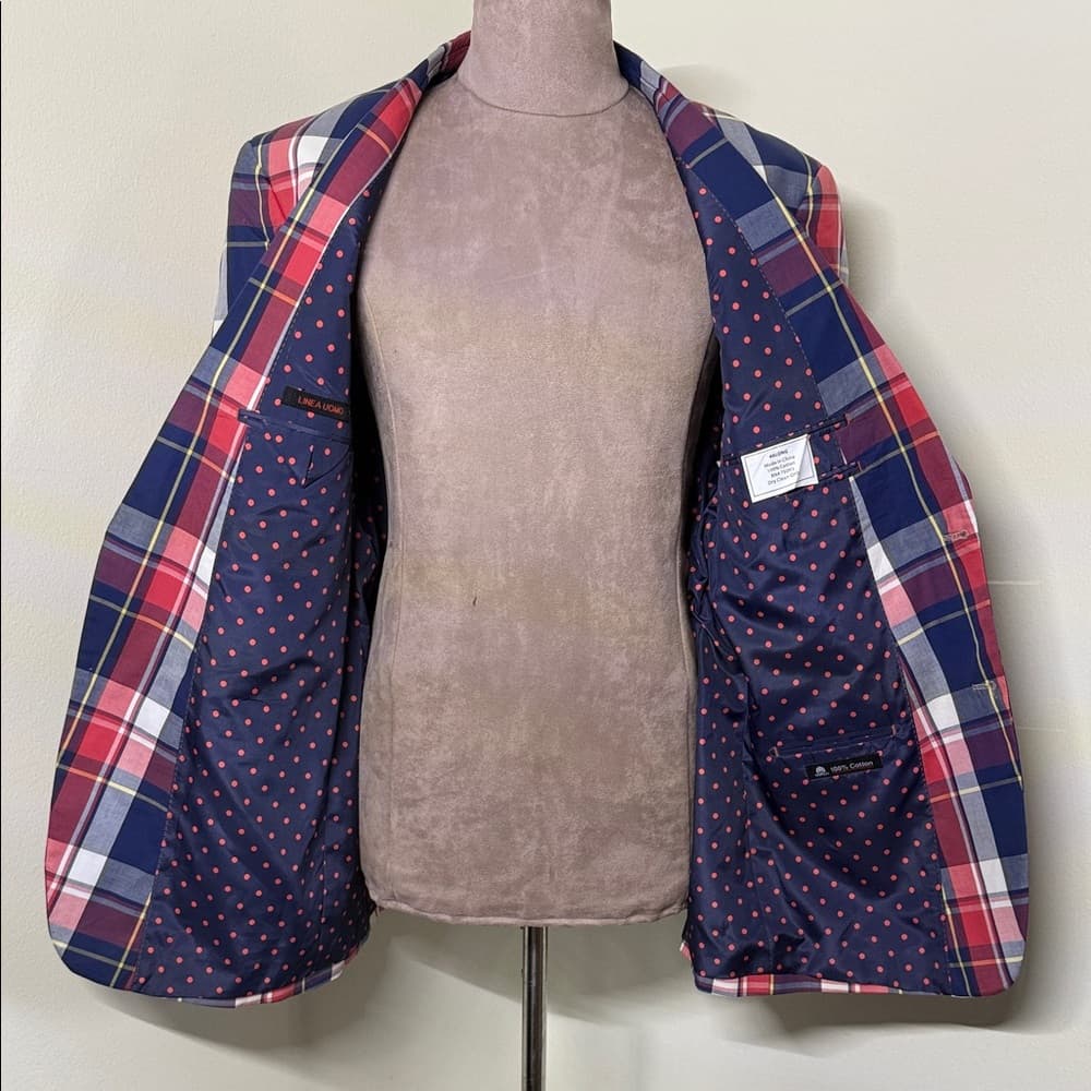 Men's Plaid Blazer - Red, Blue, White - Thumbnail 9