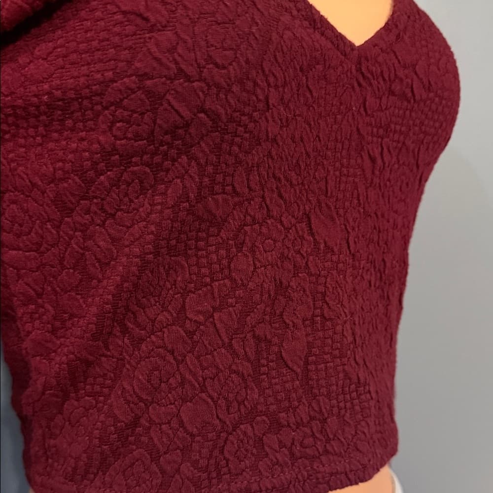 Forever 21 Burgundy Long Sleeve Crop Top - Size Small - Thumbnail 2