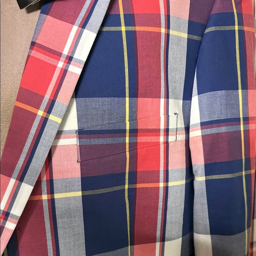 Men's Plaid Blazer - Red, Blue, White - Thumbnail 8