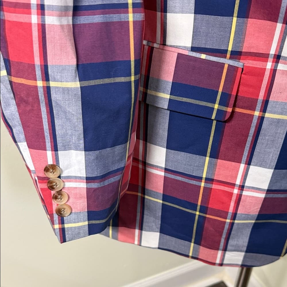 Men's Plaid Blazer - Red, Blue, White - Thumbnail 7