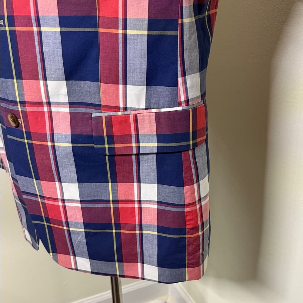 Men's Plaid Blazer - Red, Blue, White - Thumbnail 6