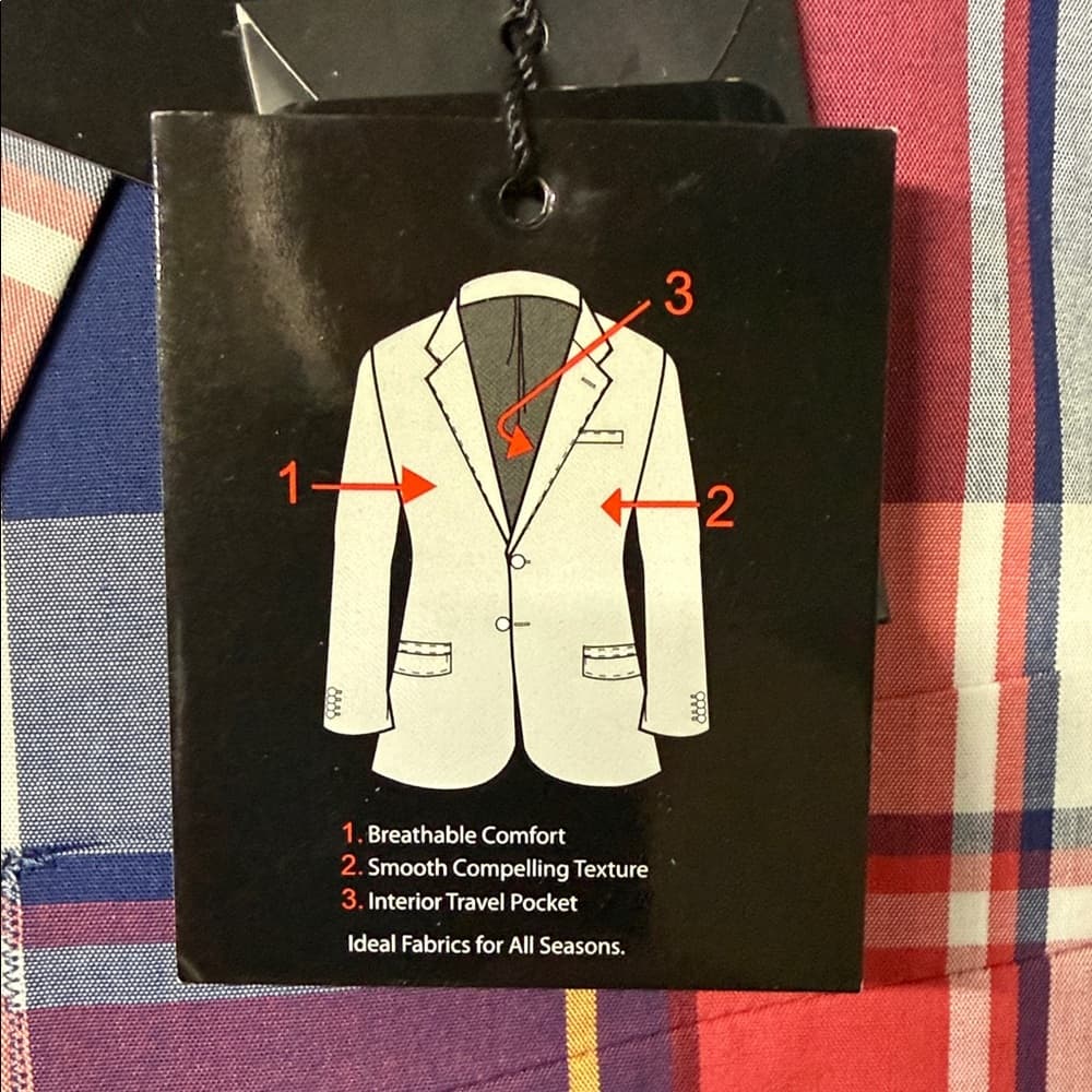 Men's Plaid Blazer - Red, Blue, White - Thumbnail 3