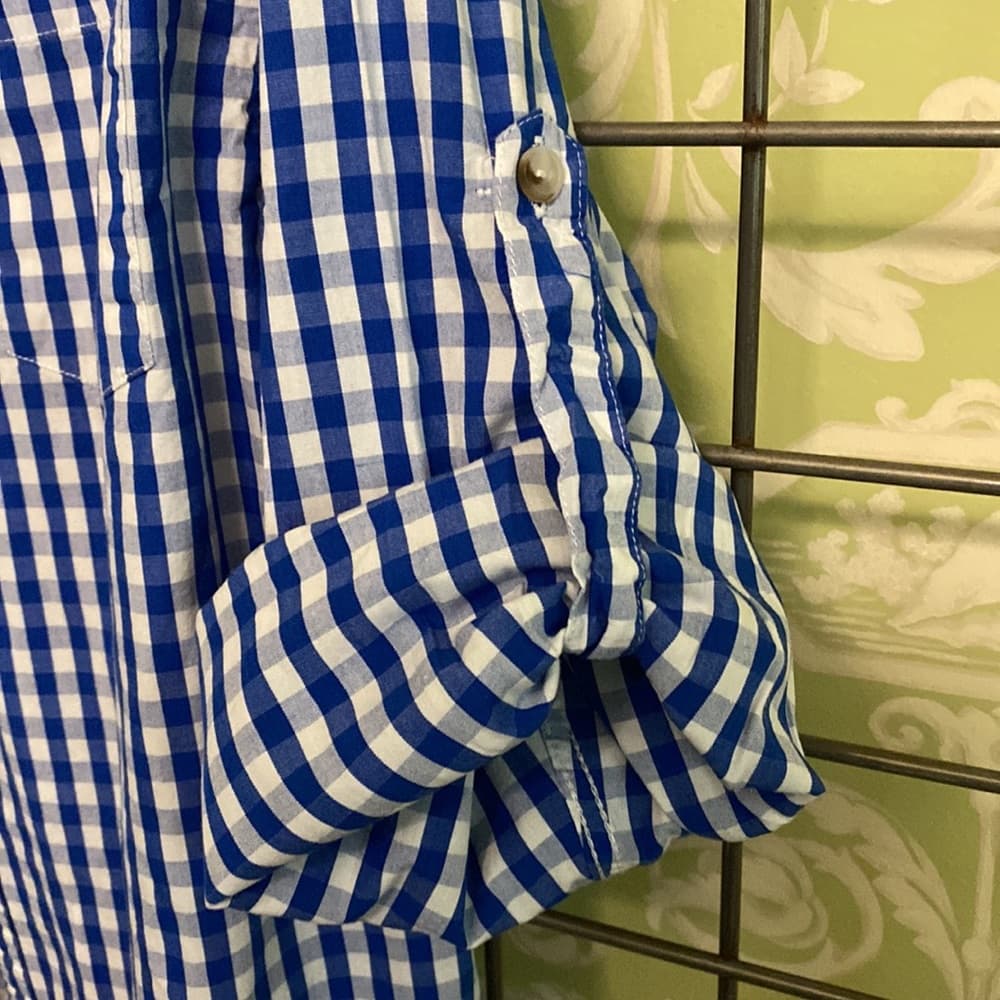 Blue & white checkered long sleeve button down shirt - Thumbnail 3