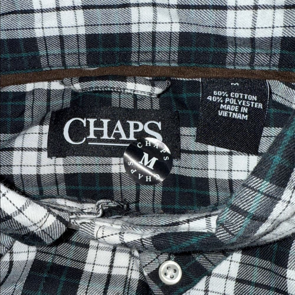 Chaps Black and White Plaid Button Down Shirt - Thumbnail 3