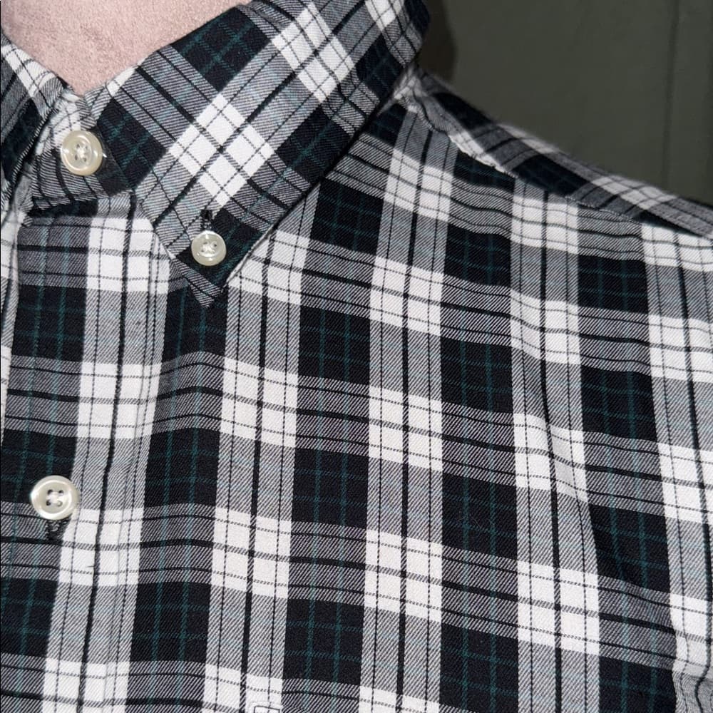 Chaps Black and White Plaid Button Down Shirt - Thumbnail 2