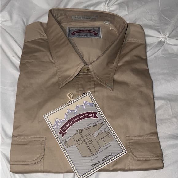 Henry Grethel Men's Beige Casual Button Down Shirt - Thumbnail 6