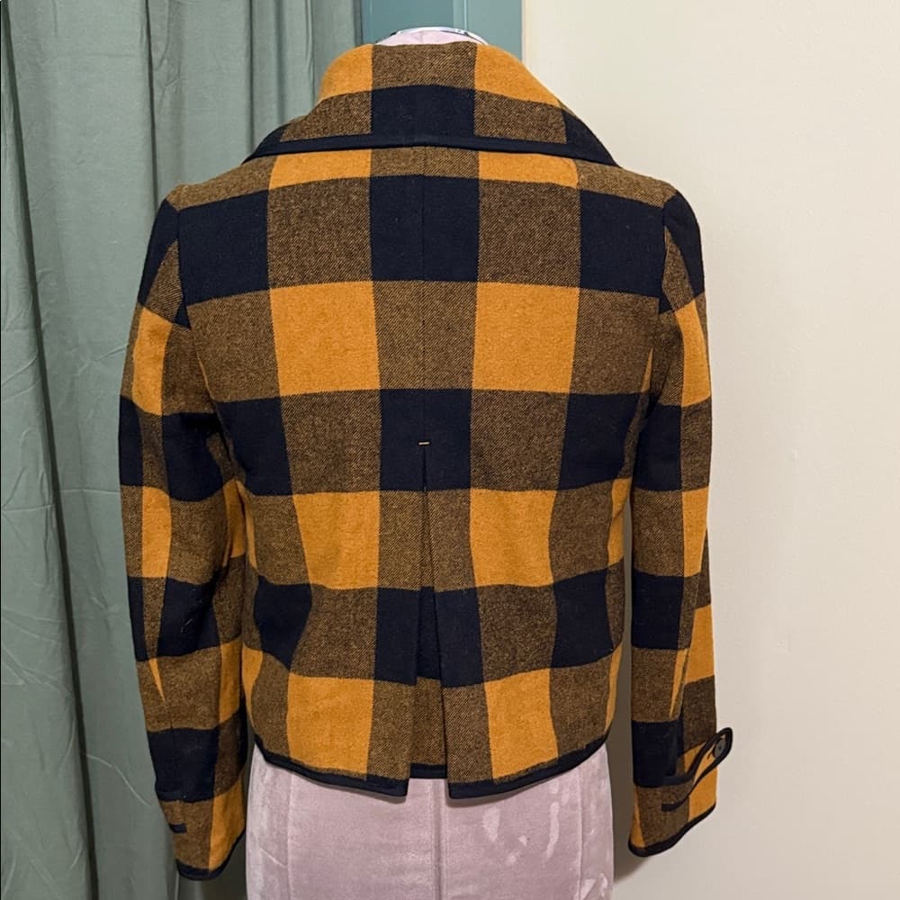 LOFT Black and Orange Checkered Pea Coat