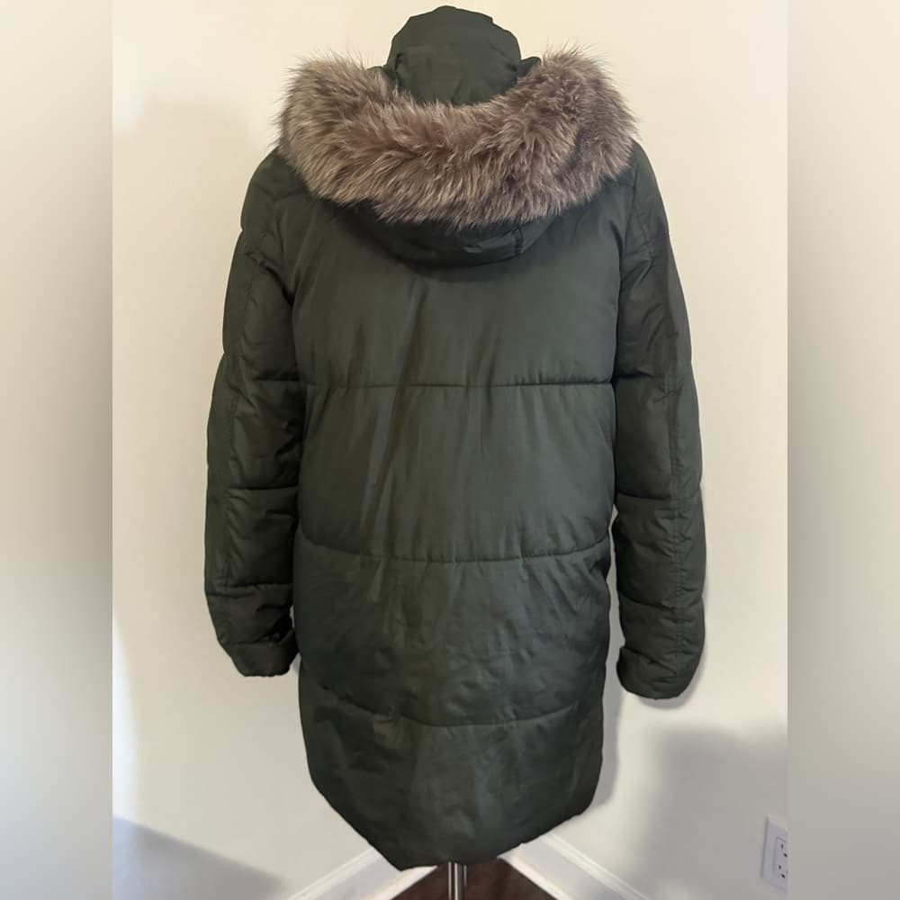 Old Navy Women's Dark Green Puffer Coat with Fur Trim - Thumbnail 6