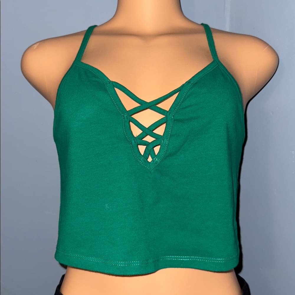 Ambiance Green Lace-Up Crop Top - Size M - Thumbnail 5