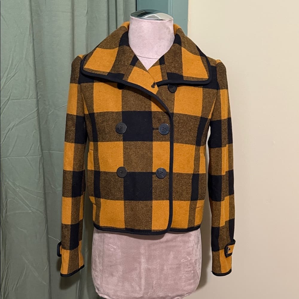 LOFT Black and Orange Checkered Pea Coat - Thumbnail 3