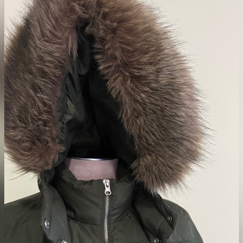 Old Navy Women's Dark Green Puffer Coat with Fur Trim - Thumbnail 3
