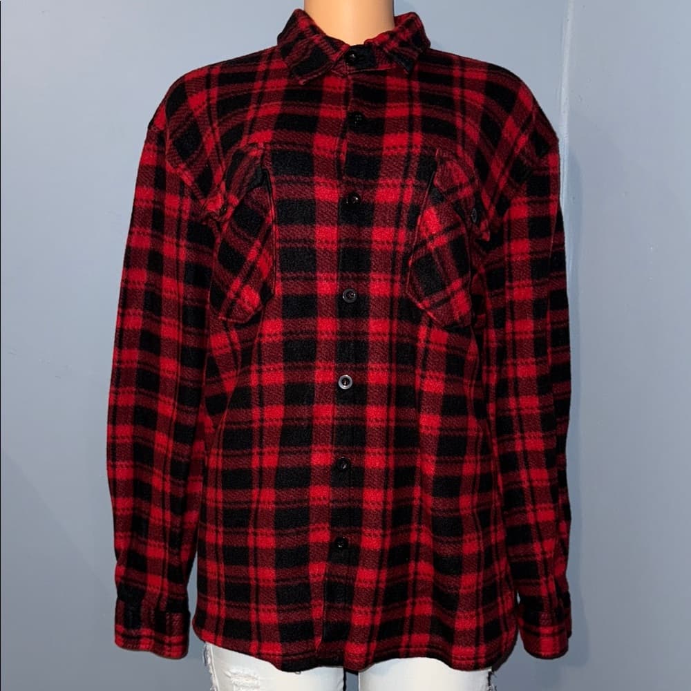 Red and Black Plaid Button-Up Flannel Shirt - Size XL - Thumbnail 5