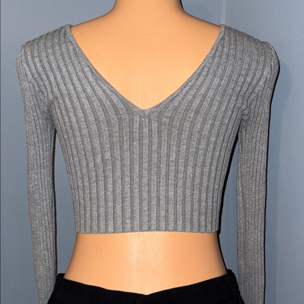 Hera Collection Gray Ribbed V-Neck Crop Top - Size Small - Thumbnail 2