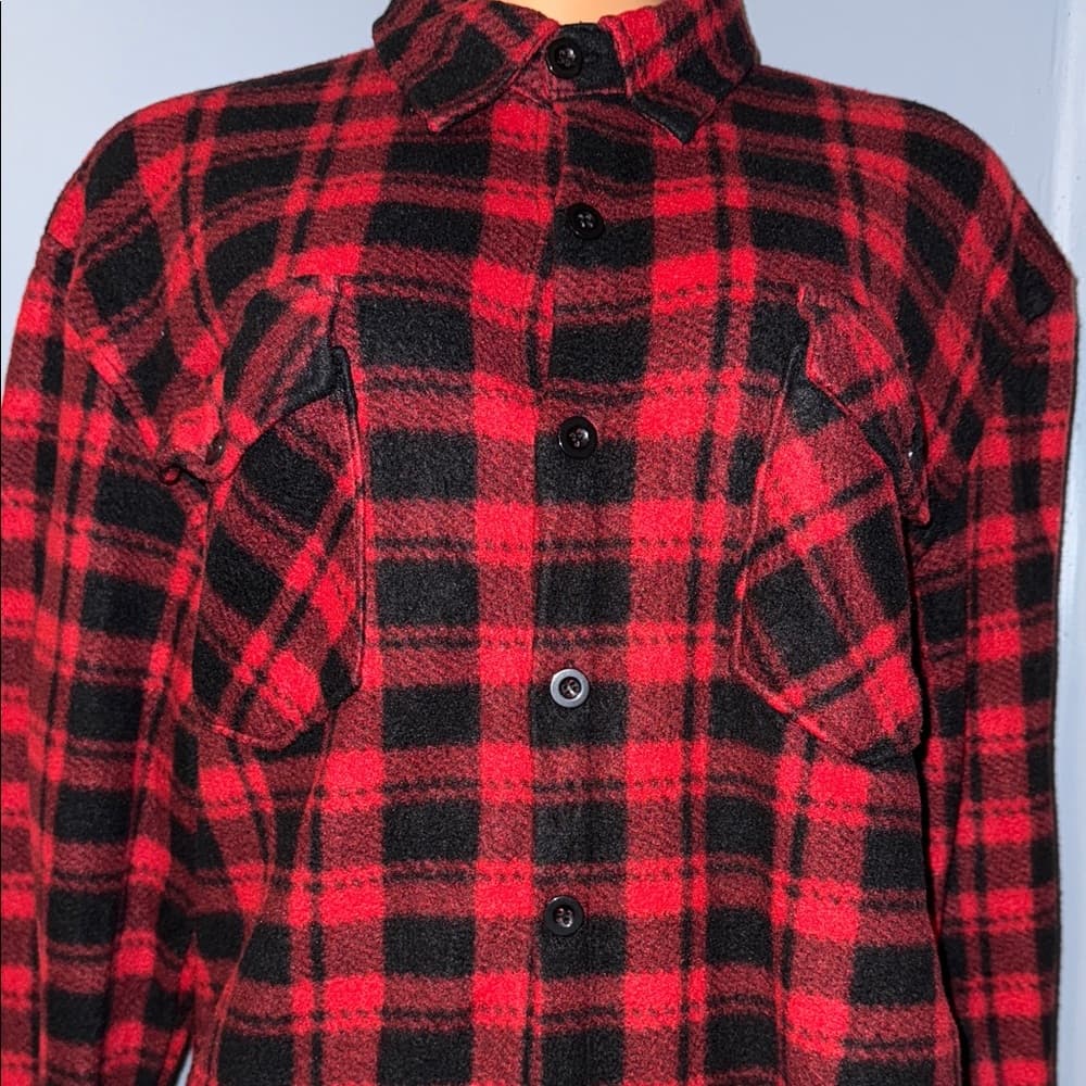 Red and Black Plaid Button-Up Flannel Shirt - Size XL