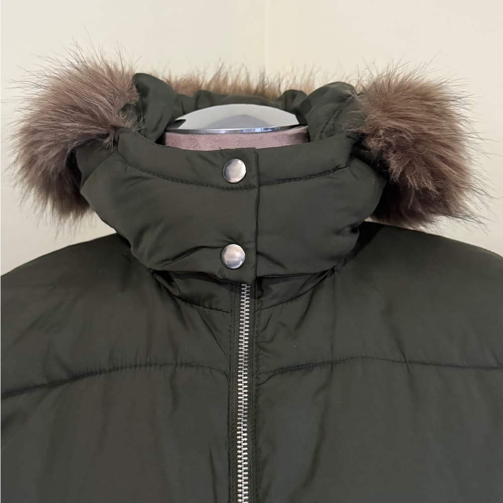 Old Navy Women's Dark Green Puffer Coat with Fur Trim - Thumbnail 8