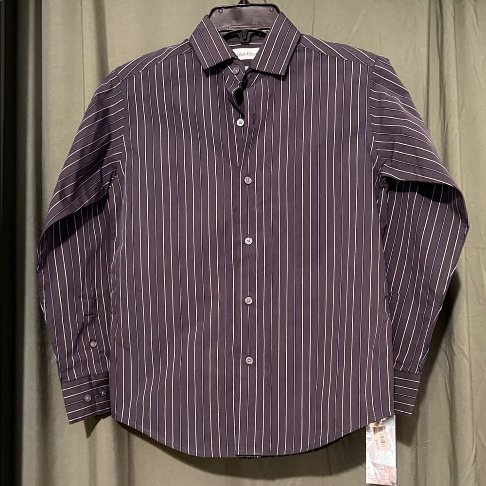 Calvin Klein Navy Striped Dress Shirt - Thumbnail 2