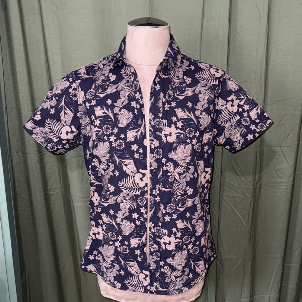 Floral Print Men's Shirt - Navy and Gray - Thumbnail 4