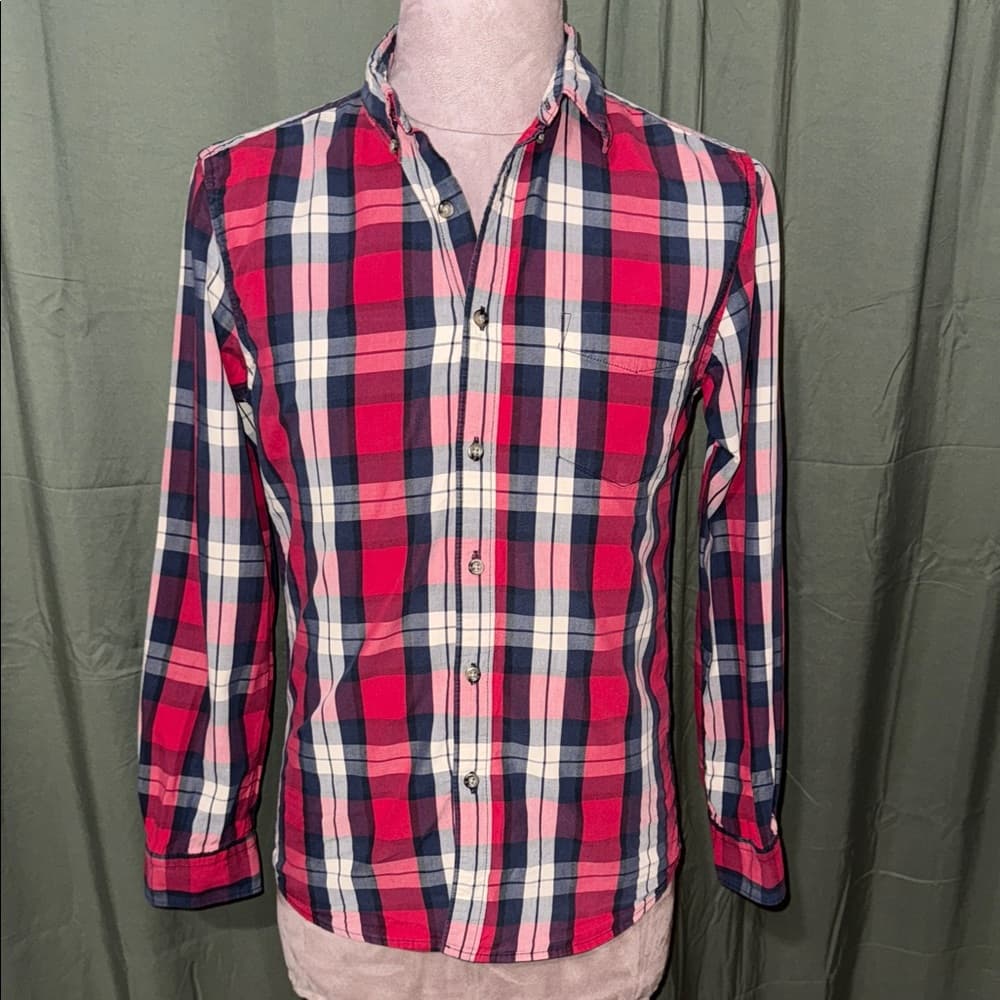 21men Red and Blue Plaid Button Down Shirt - Thumbnail 3