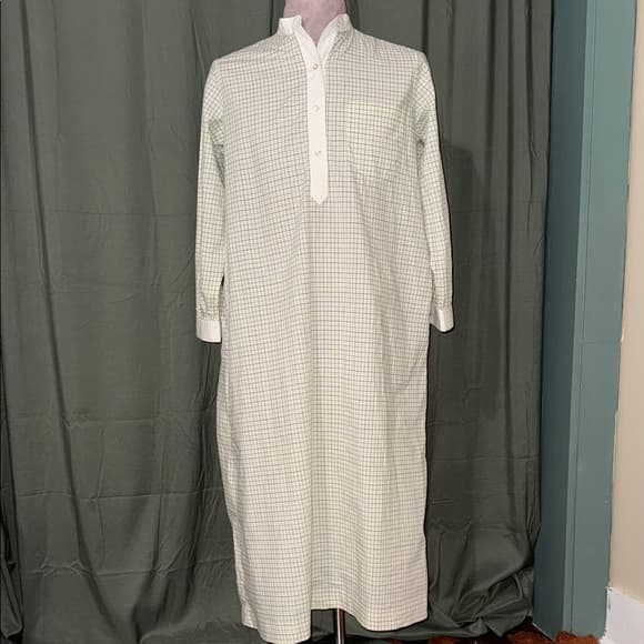White and Green Checkered Long Sleeve Men’s Tunic - Thumbnail 6