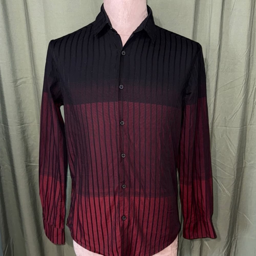 Alfani Black and Red Gradient Striped Shirt - Thumbnail 3