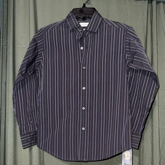 Calvin Klein Navy Striped Dress Shirt - Thumbnail 7