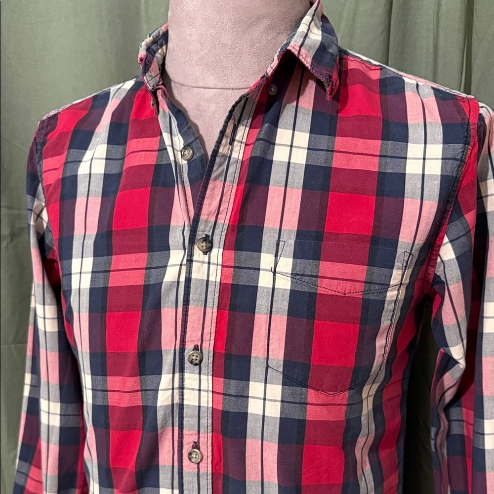 21men Red and Blue Plaid Button Down Shirt